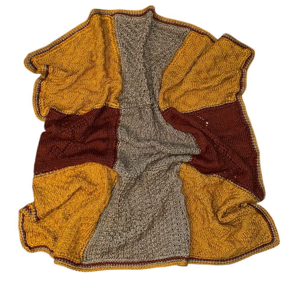 HAND KNIT Blanket in Rust, Gold & Beige Check Pattern